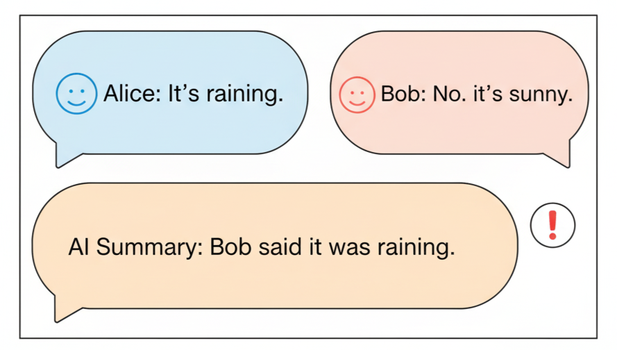 Hallucinated attribution: quotes paired with the wrong authors